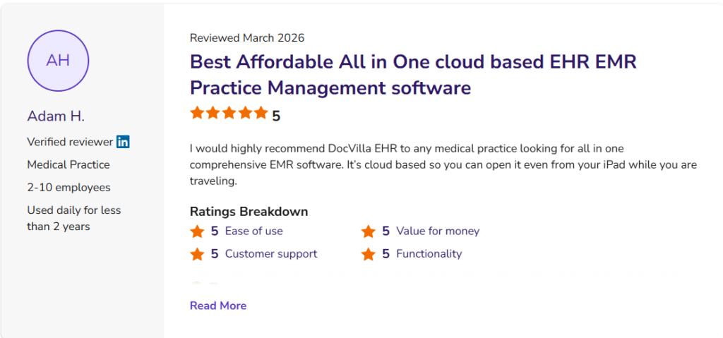 DocVilla Review from Dr. Adam on Software Advice