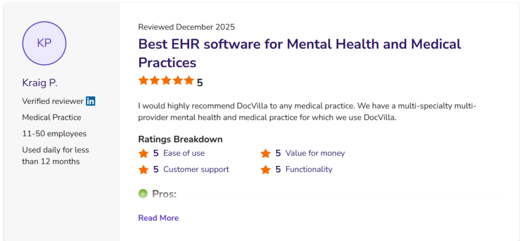 DocVilla Review from Dr. Kraig on Software Advice